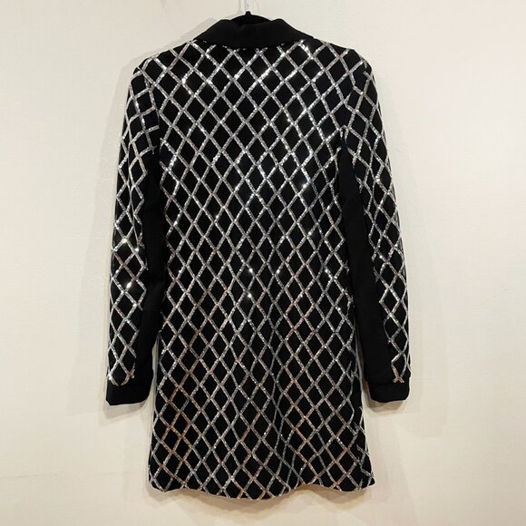 New ASOS Sequin Blazer Dress Black Silver 2, XS - Picture 2 of 6